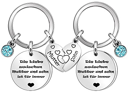 Coagurmes Mutter Geschenk von Tochter Sohn, 2pcs Silber Anhänger Geburtsstein Schlüsselanhänger für Mama Muttertag Tochter Sohn Geburtstag Weihnachten Graduierung Geschenk (Mutter Sohn)