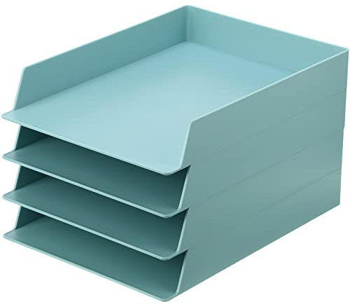 Tatuo 4 Stück A4 12,8 x 9,45 x 1,97 Zoll Stapelbare Briefablage Papierhalter Kunststoff Schreibtisch Organizer Aufbewahrung Büro Schreibtisch Zubehör für Büro Zeitschriftendatei Dokumente Quittungen,