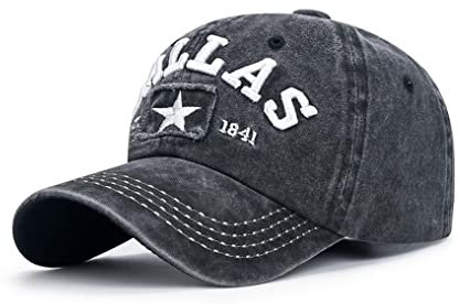 XibeiTrade Vintage Dallas Baumwolle Baseball Cap Herren Damen Retro Sport Outdoor Casual Sonnenhut (Schwarz)