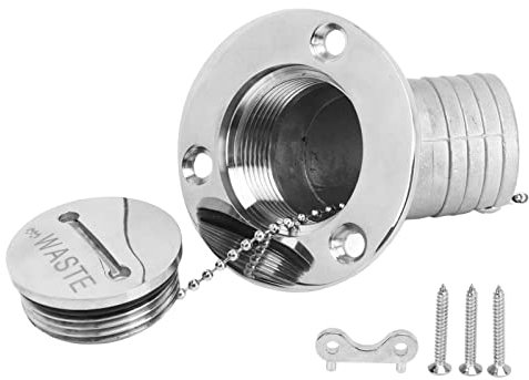Boat Deck Filler, Gas/Diesel/Waste/Water/Fuel Boat Deck Fill/Filler with Key Cap, 1.5inch 38mm Angled Neck Marine 316 Stainless Steel Hardware for Boat Yacht Caravan (WASTE)