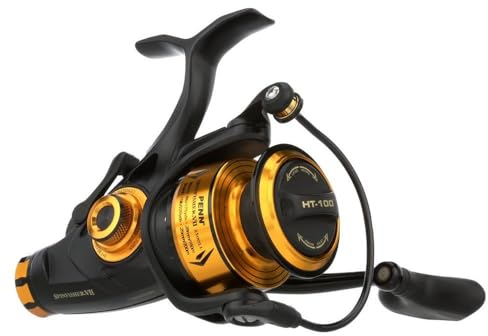 PENN Spinfisher VII Live Liner Spinnrolle, Meeresangelrolle mit IPX5 Abdichtung, die vor dem Eindringen von Salzwasser schützt, geeignet für verschiedene Fischarten, Unisex, Schwarz Gold, 2500