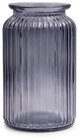 OFFIDIX Glass Vase, Modern Minimalist Style Vertical Stripe Column Flower Vase for Office, Home, Party and Wedding Decoration (Grey)