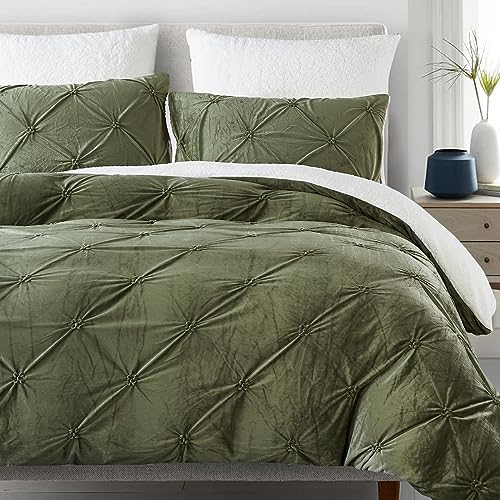 Winter Bettwäsche 135x200cm Flanell Fleece Grün Weiß Wendebettwäsche Set Flauschig Plüsch Sherpa Cashmere Touch Pintuck Bettbezug und Kissenbezug 80x80cm mit Reißverschluss,Oeko-Tex Zertifiziert