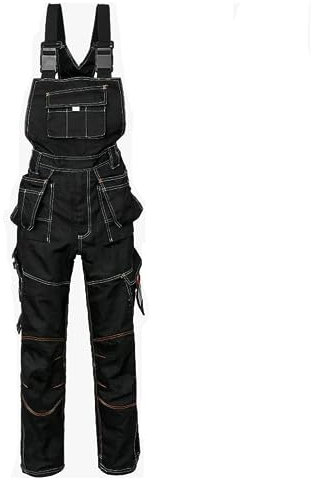Luckyberg Herren Latzhose, Arbeitshose viel funktionale Taschen. Arbeitslatzhose Herren Größe: 44-62 (DE/NL/SE/PL, Numerisch, 54, Regular, Regular, Standard, Schwarz)