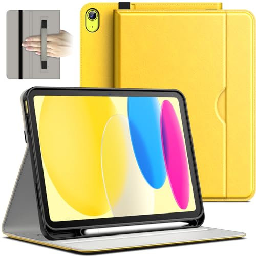 JETech Hülle für iPad (A16) 11./10. Generation (2025/2022), PU Leder Folio Schützende Tablet Cover Schutzhülle mit Stifthalter & Tasche, Multi-Winkel Ansehen (Gelb)