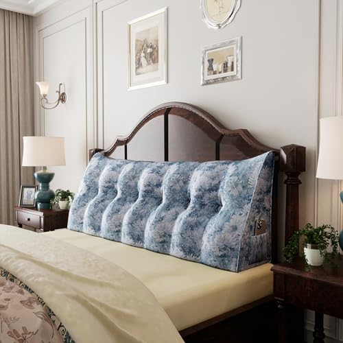 Johnear Rückenkissen Bedrucktes Lesekissen für Bett 180cm Blau, Rückenlehne Dreieckigen Sofakissen Wandkissen Bett für Lesen Schlafzimmer Kopfenden,Der Kissenbezug ist Maschinenwaschbar