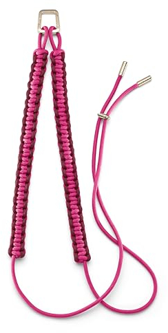 UNTAGS - Scoubidou Adjustable Mobile Phone Necklace - Braided Rope with Scoubidou Technique - Includes Gold Metal Carabiner - Fuchsia and Red