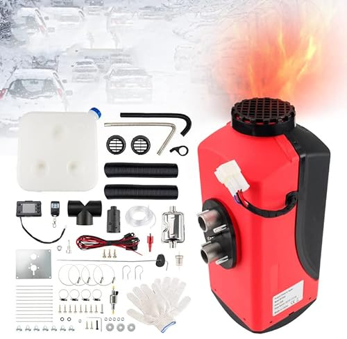 ShockFlo 12V 8KW Standheizung Diesel, Luft-Diesel-Heizung Diesel Lufterhitzer Air Diesel Heizung mit LCD Anzeige mit Fernbedienung mit Schalldämpfer für Auto RV Boote LKW Bus (Schwarz Rot)