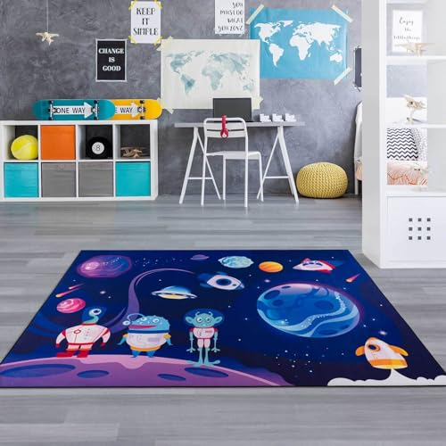 Taracarpet Kinderteppich Teppich Kinderzimmer Spielmatte Spielteppich für Jungen und Mädchen und auch für Jugendzimmer Nette Aliens blau 160x220 cm