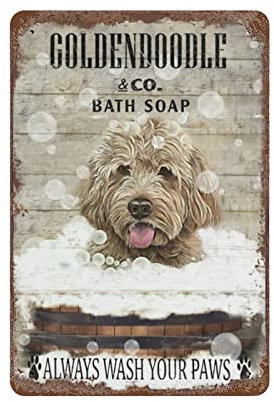 Lustiges Blechschild, Badeseife, Goldendoodle, Pub, Neuheit, Kaffee, Bar, Club, Wandposter, Hof, Garten, Bauernhof, Mann, Höhle, Bar, Café, Wohnzimmer, Küche, 20,3 x 30,5 cm