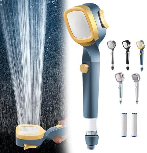 4-Mode Handheld Pressurized Shower Head with Pause Switch, Multifunctional Handheld Pressurized Showerhead with Water Filter, Built-in Cartridge Water Saving Showerhead (Blue)