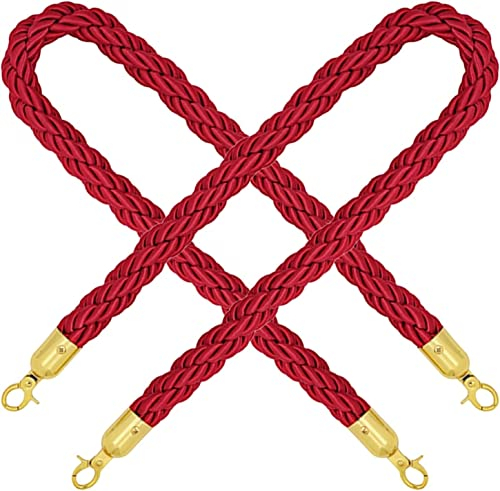Grand Openings Twisted Queue Ropes Besucher-/Verkehrskontrollwarteschlange mit polierten Goldhaken, geflochtene Hanfseile für Hochzeitsveranstaltungen auf dem roten Teppich (Farbe: 2er-Pack, Größe: