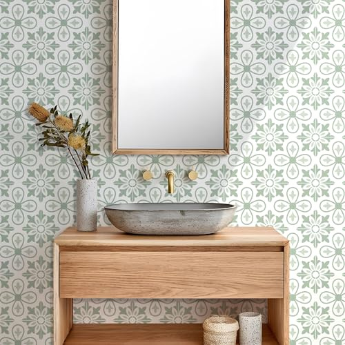 Fliesenaufkleber Salbei Grün Klebefliesen Wasserdicht Fliesenaufkleber Bad Fliesenaufkleber Küche Fliesenfolie Mosaikfliesen für Schrank Möbel Küchenrückwand Folie 10 Stück/15x15cm