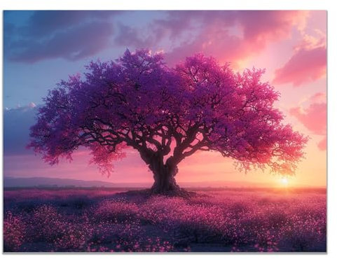 JOSUE Tableau Arbre Paysage minimaliste poster geant mural Toile,Violet, gris Peintures DéCor Murale Pour Salon Chambre Maison Bain- 75x115cm Sans cadre