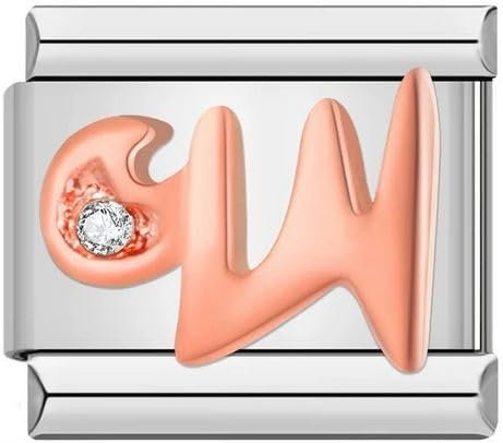 M&S A-Z Rose Gold Letter Initial Name Alphabet 9mm Italian Link Charm Compatible With Nomination Bracelet (W)