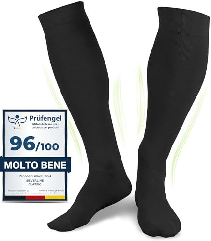 Medizinische Kompressionsstrümpfe für Damen und Herren aus 60% Bio-Baumwolle (Schwarz, L (41-43))