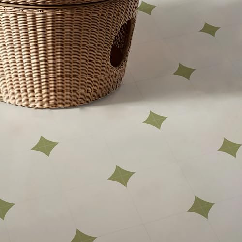 Selbstklebende Vinyl-Bodenfliesen für Küche, Wohnzimmer, Badezimmer, Milchweiß und Grün