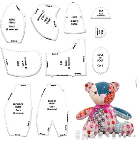 Bear Vorlage Lineal Set, Bear Nähset, Acryl Vorlagen, Quilt-Vorlagen für den Einsatz in Quilt- , Näh- und Bastelprojekten, Teddys Bär Muster Nähset, Memory Bear Template Muster