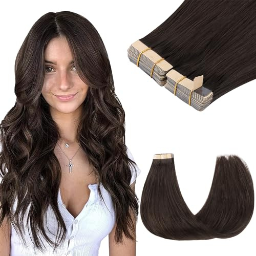 GOO GOO Tape in Hair Extensions Human Hair, 24inch 100g 40pcs, Light Brown | Remy Hair, Full & Thick Volume, Full Head Coverage, Tangle-free, Long-lasting, Seamless Blend, for Fine Hair, Daily Wear