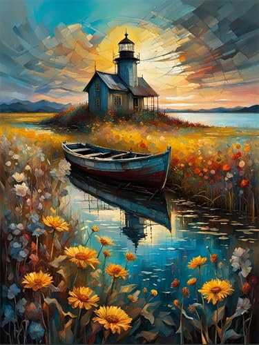 Malen Nach Zahlen Boot, Malen Nach Zahlen für Erwachsene Boot, Acrylfarbe Landschaft Ölgemälde als Geschenk für Home Wand Décor(30x40 cm)