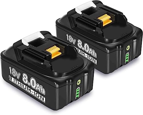 2 Stück 18V 8.0Ah / 8000mAh Ersatzakku für Makita Akku 18V BL1860 Ersatzakku für Makita Akku BL1850B BL1850 BL1840 BL1830 BL1820 BL1815 mit LED Indikator für Werkzeuge