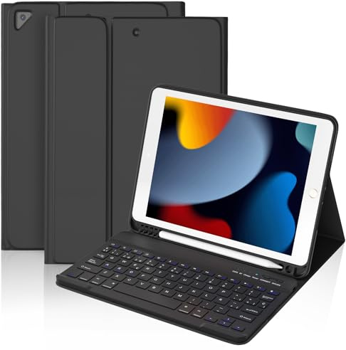 BQSS Funda con Teclado iPad 10.2” 9ª Gen 2021/8ª Gen 2020/7ª Gen 2019, Español Ñ luetooth Desmontable Teclado(QWERTY), con Ranura de Lápiz para iPad Pro 10.5 2017/iPad Air 3 2019