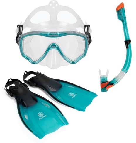 AQUASTIC Jetty 2-in-1 Schnorchelmaske und Pfeife Schnorchelset Erwachsene mit gehärtetem Glas Maskenschürze und Mundstück aus hypoallergenem Silikon für Meer und Urlaub Wasserdichter Komfort