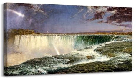 hyidecorart Vintage Leinwand Bilder, 50x100 cm Groß Wandbilder Wohnzimmer Regenbogen über dem Wasserfall Bild Aesthetic, Landscape Wanddeko Schlafzimmer Gemälde Badezimmer Kunst Büro Zimmer Esszimmer