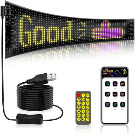 Led Augen für LKW und Auto,37.4x9.2cm Devil Eyes Lampe,Groß Laufschrift Programmierbares Flexibles Anzeigetafel, Benutzerdefiniertem DIY Bilder Dislplay&Uhrzeiten,Bluetooth