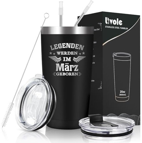 Livole Geburtstagsgeschenk für Männer, Mann, Freund, Papa, Bruder Geschenk Geburtstag, 30 40 50 Geburtstag Männer - Legenden werden im März Geboren - 20oz Edelstahl Weinbecher, 600ml Kaffeebecher