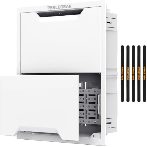 Perlegear Caja de medios de pared de 17 pulgadas, caja de salida empotrada y caja de medios para Samsung One Connect Box, Apple TV e interruptores de red, kit de gestión de cables con plantilla de