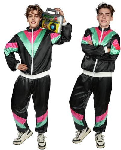 AYBUY Disco Kostüm Set, 2-Teiliges Bekleidung Sportbekleidung, Sportliche Joggingbekleidung für Damen und Herren, Geeignet für Rollenspiele und Rave-Partys im Stil der 70er Jahre(L-Schwarz Grün)