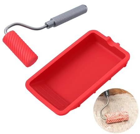 VARKAGE Strukturwalze, Leimroller Holzleim, Leimpinsel mit Silikon Farbwanne, Wiederverwendbare Leimwalze für Handwerk Holzbearbeitung