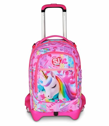 SJ GANG STYLE JAM GANG Trolley Scuola Jack 3 Ruote, Fucsia, 3 in 1, Zaino Triplo Uso con Carrello Sganciabile, 33 L, Zaino Scuola Elementare, Zaino Bambina