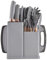 ASIAD Kitchen Knife Set 19 Pieces Kitchen Utensils Set Silicone Kitchen Gadgets Set of 12 Cooking Utensils, 5 Knives, Cutting Board and Holder, Dishwasher Safe,Grey
