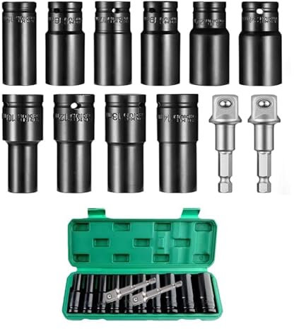 DOVMEWO Deep Impact Socket Set, 1/2 (12mm) 8-24mm, 12 Pcs, Includes 1/4 Hex Shank Adapter, Heavy Duty Spanner, Car, Torque Wrench, Drill, Ratchet