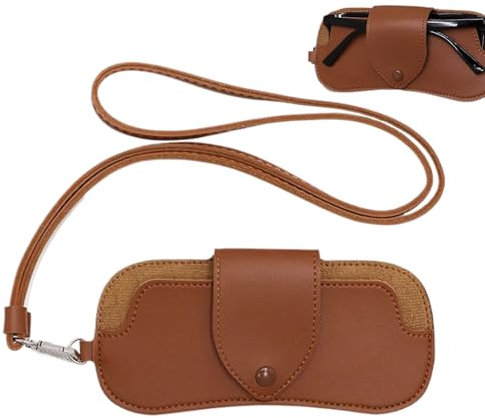 Uonguon Custodia per occhiali da sole, custodia per occhiali con cordino per collo, 16,5 x 7,4 x 0,9 cm, in pelle PU, design compatto, robusta custodia per occhiali per escursioni, campeggio e viaggi