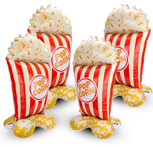 lasuroa 4 Stück 153cm Riesig Luftballons Popcorn, 3D Stehend Folienballon Dekorationen für Karneval Zirkusthema Filmabend Geburtstag Babyparty Popcorn-Bar & Cannes-Party Dekor