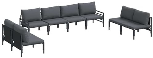 vidaXL Garden Sofa Set 8 pcs Anthracite Steel, Elegant Outdoor Set, Garden Furniture, Comfortable Couch, Patio Sofa, Modern Lounge, Anthracite