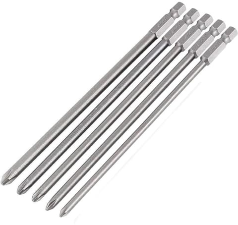 Shallho 5 Stück Magnetischer lange Kreuzschlitz Schraubendreher Bits, 1/4 zoll Phillips Schraubendreher Bits Set Werkzeug für manuelle elektrische Schraubendreher, 150mm Länge