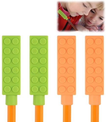 UIEXAY Chew Pencil Topper Set,4 Stück Kauaufsatz Stifte,Silikon Kaustab,Kaubarem Beißring Bleistiftaufsatz,Für Jungen, Mädchen, Kinder Mit Autismus,Adhs(2 Farben)