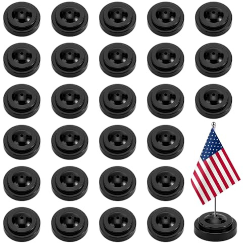 AHANDMAKER 30 Pcs Mini Flag Stand 3 Hole Small Desk Flag Base Desktop Tabletop Stand for Company Office Wedding Party Decorations Classroom Events Patriotic Holidays Display, Black 2.46 Inch