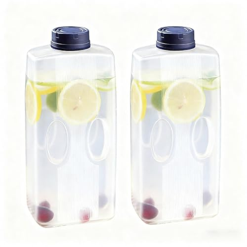 2 Pieces Juice Bottles with Lids, 2L Clear Empty Fridge Drink Bottles Leakproof, Reusable Beverage Containers for Drinks, Water, Iced Tea, Juice, Milk, Lemonade, Cold Brew Coffee, Picnic, Home Use