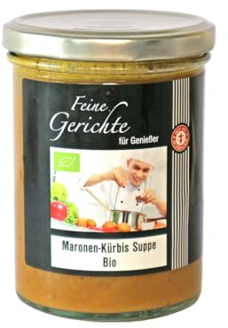Schrader | Maronen-Kürbissuppe Bio vegan | cremige Suppe mit Kürbis Maronen Kartoffeln Zwiebeln Muskat | ohne Konservierungsstoffe Geschmacksverstärker | 370 g Glas