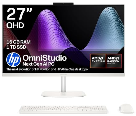 HP OmniStudio OmniStudio Next Gen AI 27-cw0001sa 27 2560 x 1440 pixels AMD Ryzen AI 7 445 16GB DDR5-SDRAM 1000GB SSD All-in-One PC Windows 11 Home