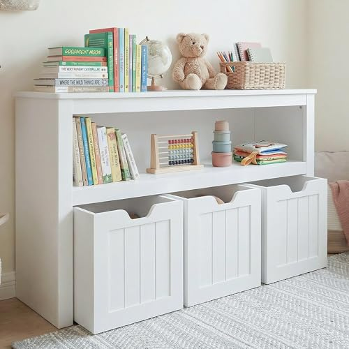 Leeshyah Kinderregal mit Boxen, Spielzeugregal Kinderzimmer mit 3 Rollboxen | Kinder Bücherregal und Spielzeugschrank, Spielzeug Aufbewahrung Regal, Kinderzimmer Möbel, Weiß