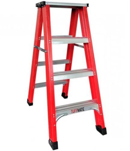 TUFFMATE Electricians Fibreglass Step Ladder 4 Tread 1.2m Heavy Duty Folding Stepladder Lightweight & Non-Conductive, Durable