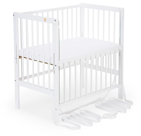 FabiMax Baby Beistellbett Flex mit Innovativem Seitengitter für Boxspringbett, inkl. Matratze und Umrandung aus Netzstoff, Buche Massiv Weiß, 90x55 cm (Braun, Comfort 90x55)
