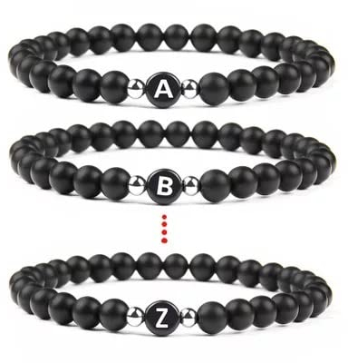 Personalisierte Partnerarmbänder | Namensbänder echte Edelsteine onyx | Perlenarmband für Paare | Buchstabenarmband Pärchen Armband Partnerbänder Freundschaftsarmband Geschenk für Freundin Freund bff