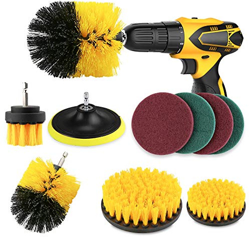 FHzytg 10 Stück Drill Brush Set, Drahtbürste Putzaufsatz Akkuschrauber Reinigung Fugen Putzbuerste Fuer Bohrmaschine, Bürsten Akkubohrer Bürste Rundbürste für Akkuschrauber